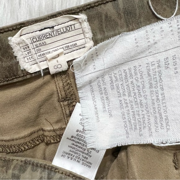 Current/Elliott Leopard Print Army Green Denim Pencil Skirt, Jean Skirt Size 28” - Picture 12 of 14